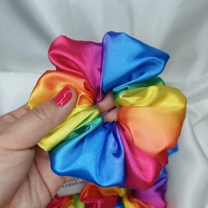 Pastel Rainbow Satin Scrunchies, Silky Satin Hair Accessories, Rainbow Satin Regular Size Hair Scrunchies, Bright and Pastel Rainbow, Pride Bright Rainbow