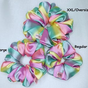 Pastel Rainbow Satin Scrunchies, Silky Satin Hair Accessories, Rainbow Satin Regular Size Hair Scrunchies, Bright and Pastel Rainbow, Pride image 8