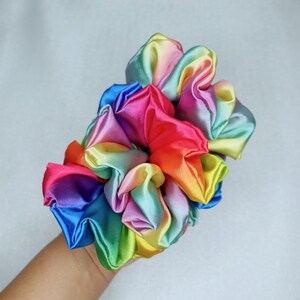 Pastel Rainbow Satin Scrunchies, Silky Satin Hair Accessories, Rainbow Satin Regular Size Hair Scrunchies, Bright and Pastel Rainbow, Pride image 3