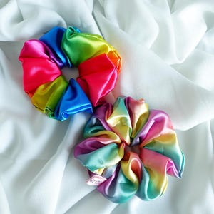 Pastel Rainbow Satin Scrunchies, Silky Satin Hair Accessories, Rainbow Satin Regular Size Hair Scrunchies, Bright and Pastel Rainbow, Pride image 2
