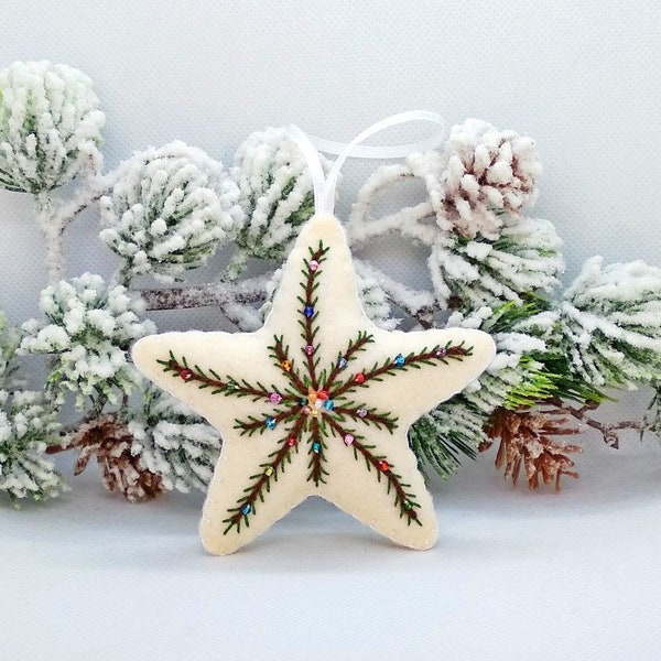 Orange - Star - Hand Embroidered Felt Christmas Decor Ornament 18 main image 1