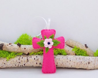 Handmade Felt Cross, Unique Easter Tree Decor for Home, Easter Ornament Gift