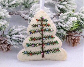 Cream handmade Christmas decorations , Christmas hanging decorations , Felt ornaments , Christmas ornaments , Xmas decorations