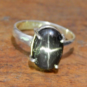 Natural Black Star Sapphire 925 Sterling Silver Ring Black star gemstone  handmade ring gift for her women ring
