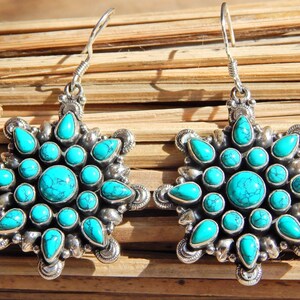 Natural Turquoise, Earring-925 Sterling Silver Earring-Gift, Handmade Earring, Turquoise,  Earring-gift for her