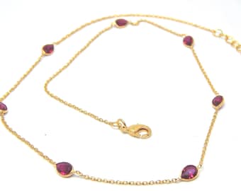 Dainty Ruby Choker Necklace: July Birthstone, Gold Plated