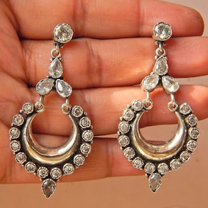 White Topaz Earring ,925 Sterling Silver Jewelry earring stud With gemstone White Topaz faceted for Girls & Women gift item