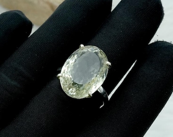 Echte groene amethist sterlingzilveren ring: handgemaakte sieraden