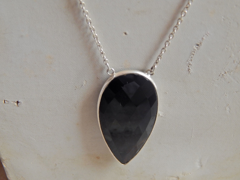 jewelry Necklace-gemstone-Handmade-Black Onyx Pendent-Gift for her Black Onyx Necklace-925 sterling silver