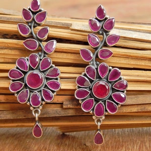 Ruby  Earring Stud ,925 Sterling Silver Jewelry earring with gemstone Ruby, Handmade, Gift for Girls & Women faceted earring