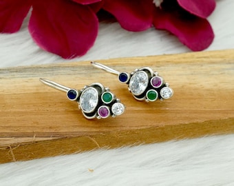Ruby Emerald Sapphire 925 Sterling Silver Earring : Natural Gemstones