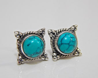 Sterling Silver Turquoise Stud Earrings: Handmade Gemstone Jewelry