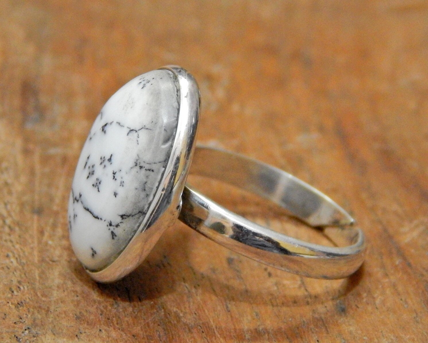 White Opal Cabochon Ring: Adjustable 925 Sterling Silver Gemstone