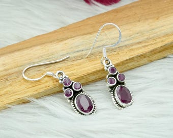 Natural Ruby Sterling Silver Earrings: Handmade Boho Jewelry