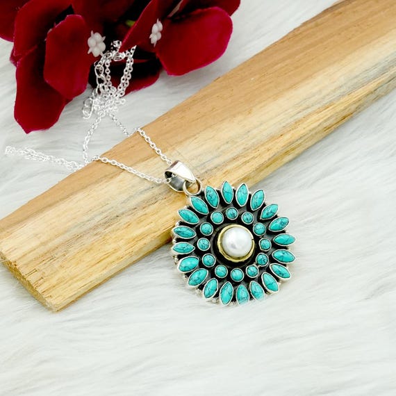 Collar De Turquesa Natural Con Plata De Ley 925 - Hecho A Mano, Ajustable, 75 Piedras