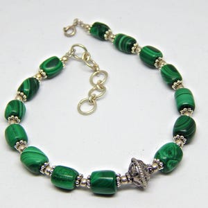 Natürliches Malachit Silberarmband verstellbares Armband 925 Sterling Silber, Edelstein Malachit, Armband im antiken Look, handgemachtes Armband