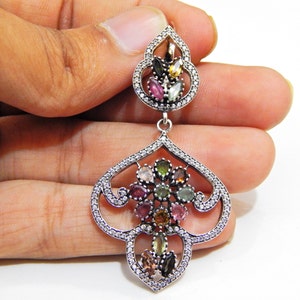 Natural Multi Tourmaline, Cubic Zirconia Earrings 925 Sterling Silver Jewelry, Wedding Jewelry, With Gemstone Tourmaline Faceted Top Quality