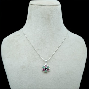 Emerald, Ruby & Sapphire Gemstone Pendant: 925 Sterling Silver Necklace
