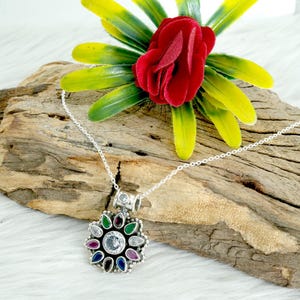 Sterling Silver Gemstone Necklace: Emerald, Ruby, Sapphire Pendant