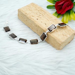 Pulseira de quartzo fumê natural Joias de prata Pulseira de prata esterlina 925 Presente Pulseira feita à mão Pulseira de pedra preciosa marrom fumê presente para ela