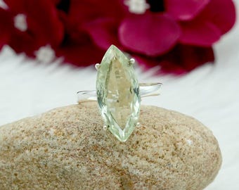 Echte groene amethist sterlingzilveren ring: handgemaakte sieraden