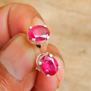 Genuine Natural Ruby Stud Earring, Ruby Stud, 925 Silver, Stud Earring Red Ruby Earring, Ruby jewelry handmade earring stud 8x6 mm oval cut