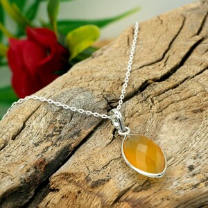 Sterling Silver Onyx Necklace Natural Yellow Onyx Gemstone 925 Sterling Silver Necklace Jewelry Anniversary Gift For Her