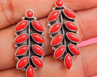 Pendientes de coral hechos a mano en plata de ley: joyas con piedras preciosas de talla marquesa