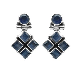 Blue onyx Earring stud 925 sterling silver, Tiny Studs, Earring Studs, Minimalist studs Wedding Earrings, Anniversary Gift, Gift item