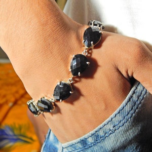 black onyx Gemstone bracelet, Silver jewelry,925 Sterling Silver bracelet, Gift, Handmade bracelet, black onyx Gemstone bracelet