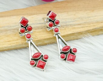 Coral Flower Earrings: 925 Sterling Silver Studs - Women Jewelry