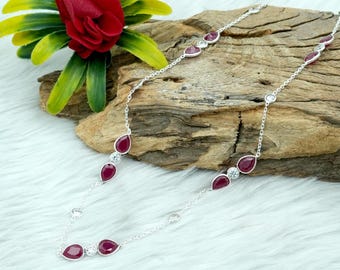 Ruby Choker Necklace: Sterling Silver CZ Gemstone Wedding Jewelry