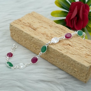 Ruby Bracelet Emerald Bracelet Sterling 925 Silver Bracelet Wedding Bracelet Multi Gemstones Bracelet Gift For Her CZ Bracelet