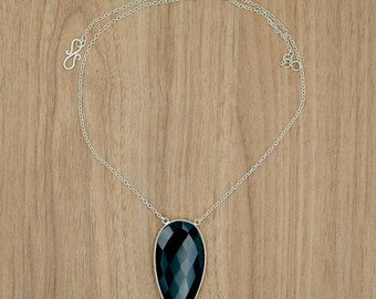 Zwarte onyx peerketting: minimalistische edelsteen 925 sterlingzilver