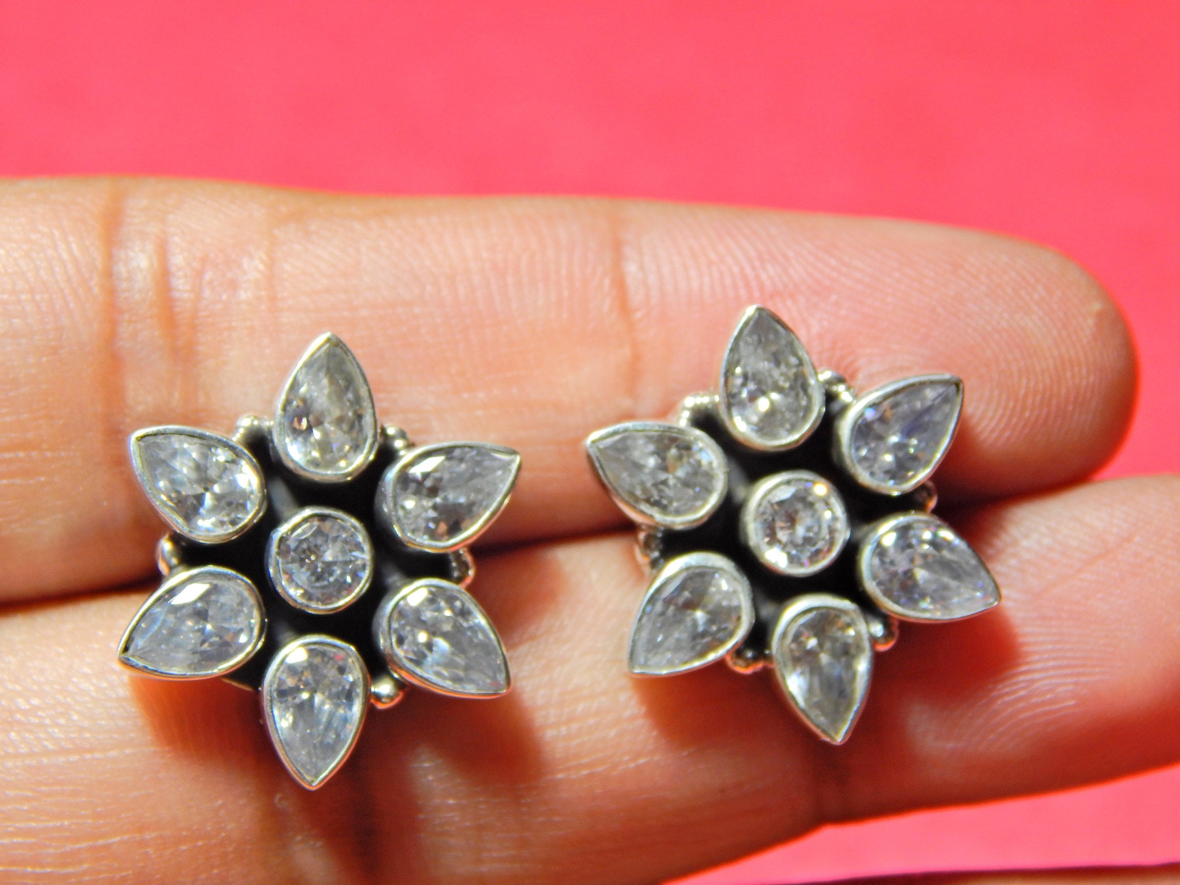 Boucles D'oreilles Clous Argent 925 – Damier Zircone Cubique Coupe Princesse – 10 Mm