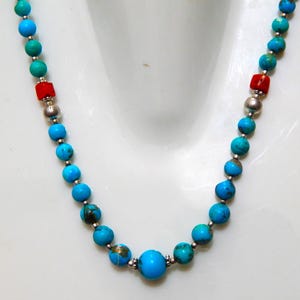 Natural Coral & Turquoise Gemstone Beaded Necklace in 925 Sterling Silver Natural Multi Gemstones Necklace Anniversary Gift handmade gift