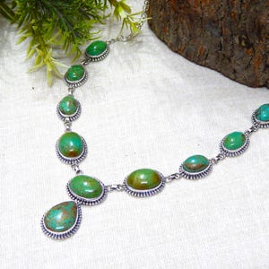 Turkoois ketting: handgemaakte 925 sterlingzilveren verstelbare sieraden