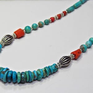 Natural Coral & Turquoise Gemstone Beaded Necklace in 925 Sterling Silver Natural Multi Gemstones Necklace Anniversary Gift handmade gift