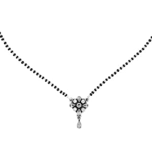 Cubic Zirconia Mangalsutra: 925 Sterling Silver Black Beads Necklace