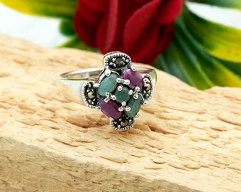 Emerald & Ruby 925 Sterling Silver - Natural Gemstone Jewelry