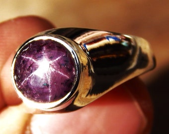 Anel de rubi natural em forma de estrela: joia de prata esterlina 925 com pedras preciosas