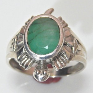 Handmade Oval Emerald Ring: 925 Sterling Silver Statement Ring