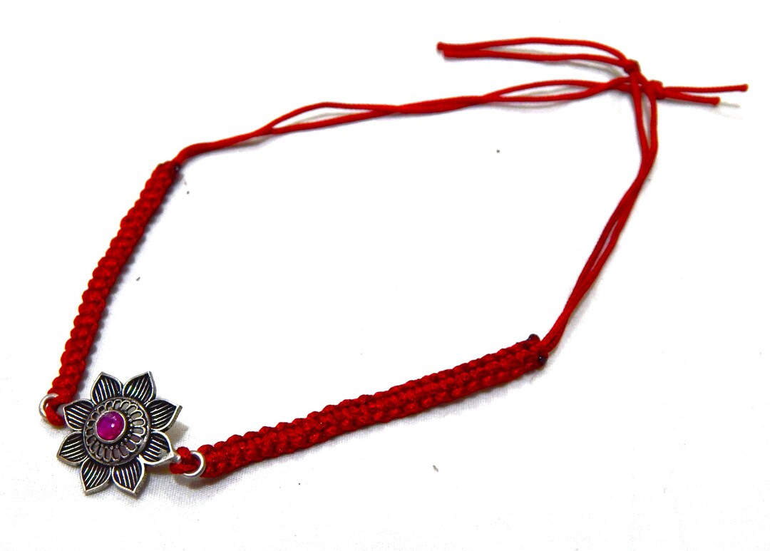 Natural Ruby Gemstone Floral Rakhi Bracelet 925 Sterling Silver Ruby ...