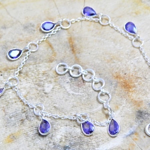 Natural Amethyst Bezel Gemstone bracelet Silver jewelry 925 Sterling Silver bracelet Gift Handmade bracelet Amethyst  Gemstone bracelet
