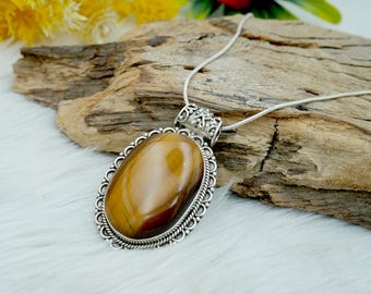 Oval Tiger Eye Pendant Necklace: 925 Sterling Silver Gemstone Jewelry