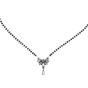 Cubic Zirconia Mangalsutra Necklace: 925 Sterling Silver Black Beads