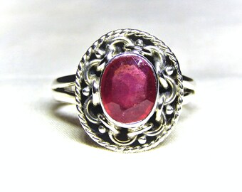 Handmade Sterling Silver Faceted Ruby Ring: Birthstone Stacking Ring
