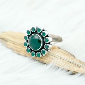 Natural Green Emerald Ring 925 Sterling Silver Ring Wedding Ring Adjustable Ring Women&#39;s Ring Gift For Her Silver Jewelry Gemstone ring