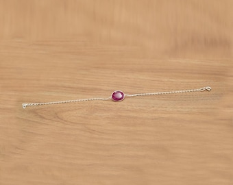 Pink Ruby 925 Sterling Silver Bracelet: Minimalist Gemstone Jewelry