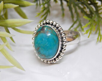 DOLIOX Anillos De Plata De Ley 925 Con Turquesa Para Mujer, Joyería De Piedras Preciosas Ovaladas, Talla 4, Turquesa, Turquesa